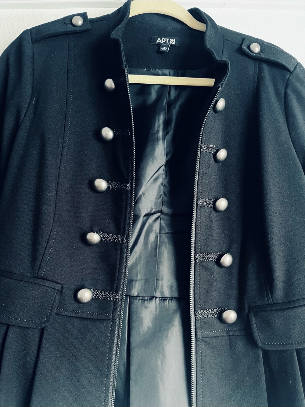Black Pea Coat Woman’s with Tailored Pleat Detail